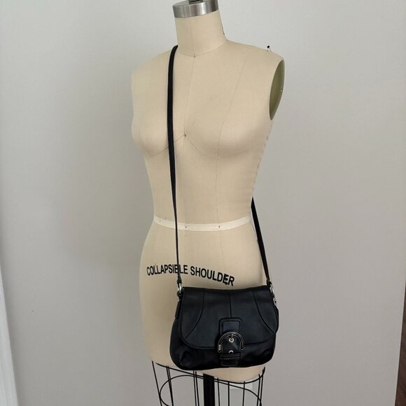 Coach Big Buckle Flap Snap Button Black Leather Crossbody Bag - Picture 1 of 8